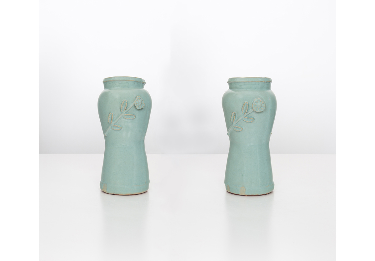 Hylton Nel - Coral blue vases with flower details, 13.2.15, 2015